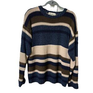 Vintage Eddie Bauer Sweater Mens S Stripe Neutral Knit‎ Grandpa Linen Cotton